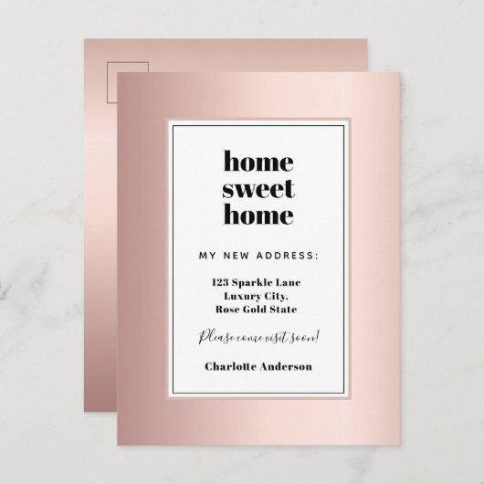 Roos goud modern minimalistisch thuis zoet huis be aankondigingskaart (Voorkant / Achterkant)