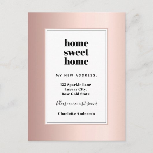 Roos goud modern minimalistisch thuis zoet huis be aankondigingskaart (Voorkant)