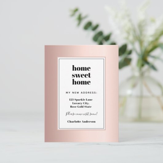 Roos goud modern minimalistisch thuis zoet huis be aankondigingskaart (Staand voorkant)