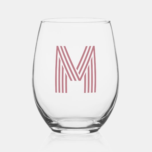 Roos Goud Modern Monogram Initiaal Letter Wijnglas Zonder Voet (Voorkant)