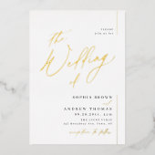 Roos goud modern script minimalistisch fotohuwelij folie uitnodiging (Voorkant)