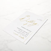 Roos goud modern script minimalistisch fotohuwelij folie uitnodiging (Gedraaid)