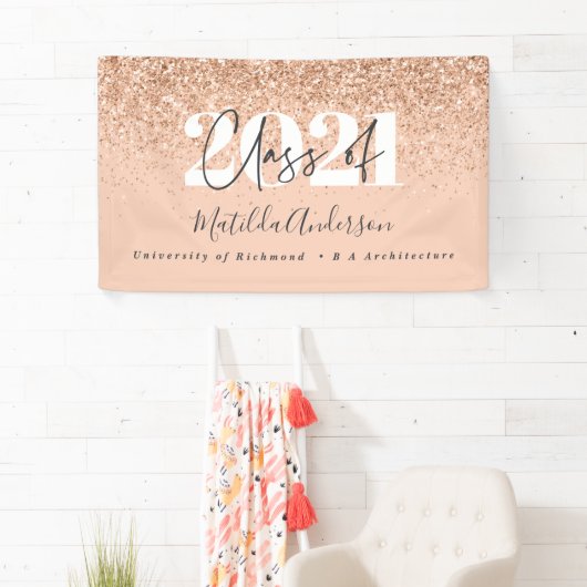 Roos goud modern script stijlvol afstuderen spandoek (Insitu)