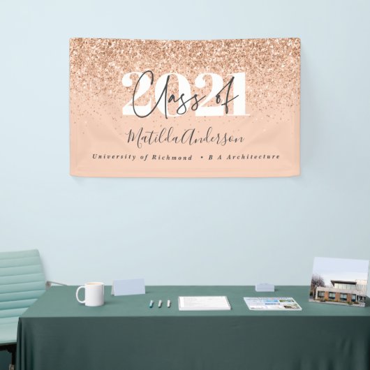 Roos goud modern script stijlvol afstuderen spandoek (Beurs)