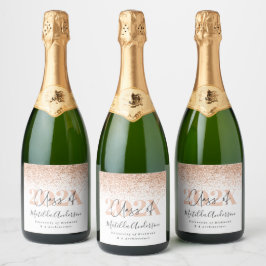 Roos Goud Modern Stijlvol Graduation Party Favor W Sparkling Wijnetiket