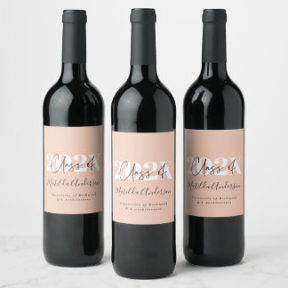 Roos Goud Modern Stijlvol Graduation Party Favor W Wijn Etiket