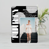 Roos Goud Modern Zwart 30e Verjaardagsfeestfoto Folie Uitnodiging (Staand Voorkant)