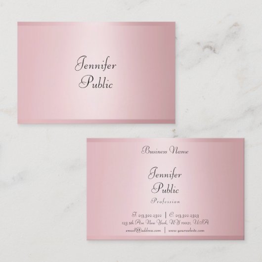 Roos Goud Moderne Kalligrafie Professioneel Elegan Visitekaartje (Voorkant / Achterkant)