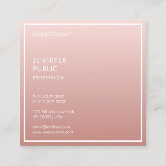 Roos Goud Moderne Minimalistische Sjabloon Elegant Vierkante Visitekaartje (Achterkant)