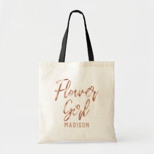 Roos Goud Moderne Typografie Bruiloft Bloemenmeisj Tote Bag