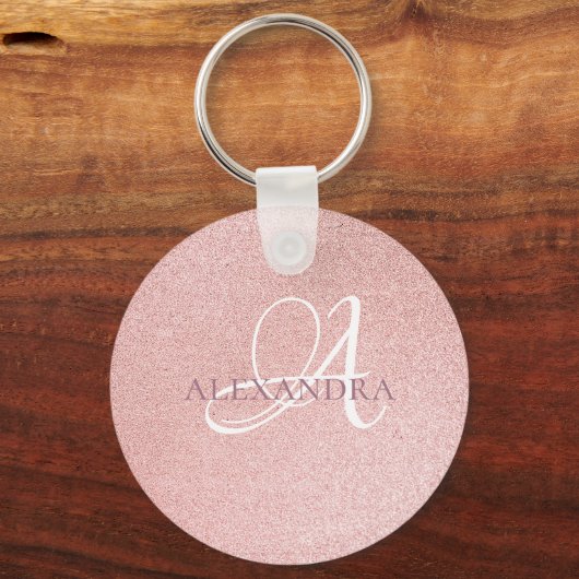 Roos goud Monogram glitter Sleutelhanger (Voorkant)