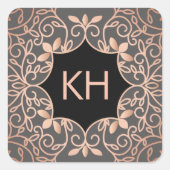   Roos Goud Monogram Vierkante Sticker (Voorkant)