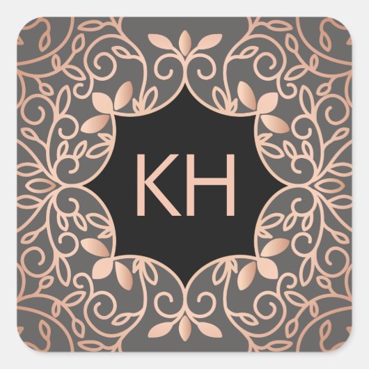 Roos Goud Monogram Vierkante Sticker (Voorkant)