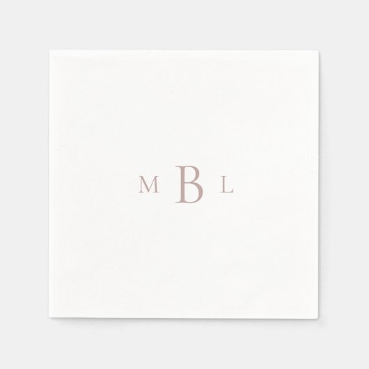 Roos Goud Monogram Wit Elegant Bruiloft Cocktail Servet (Voorkant)