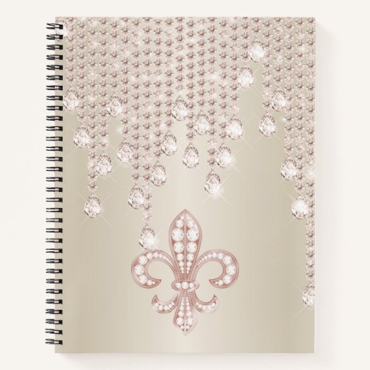 Roos-goud, Morganite en Glitter Fleur-de-lis Notitieboek (Voorkant)