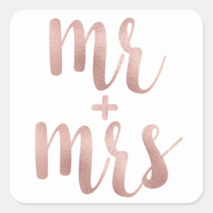 Roos goud Mr & Mrs stickers, folie lettertype Vierkante Sticker