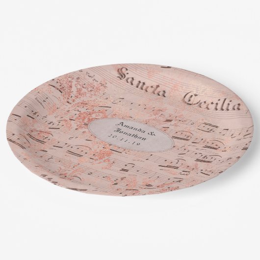 Roos Goud  Muziekblad Bruiloft Papieren Bordje (Gekanteld)