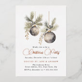 Roos Goud Natuurlijke Beige Baubles Kerstfeest Folie Uitnodiging (Voorkant)