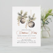 Roos Goud Natuurlijke Beige Baubles Kerstfeest Folie Uitnodiging (Staand Voorkant)