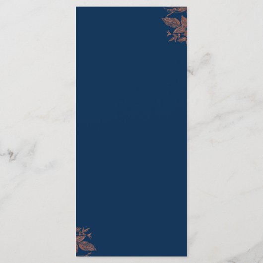 Roos Goud Navy Blauw Bloemen Elegant Bruiloft Menu (Achterkant)