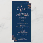 Roos Goud Navy Blauw Bloemen Elegant Bruiloft Menu (Voorkant / Achterkant)