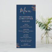Roos Goud Navy Blauw Bloemen Elegant Bruiloft Menu (Staand voorkant)