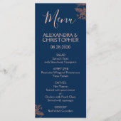 Roos Goud Navy Blauw Bloemen Elegant Bruiloft Menu (Voorkant)