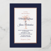 Roos Goud Navy Blauw Palmboom Tropische bruiloft Folie Uitnodiging (Voorkant)