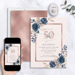 Roos Goud Navy Blauw Roze 50e Verjaardag Bloemen Kaart<br><div class="desc">Maak van uw 50ste verjaardagsfeestje er een om te onthouden met deze prachtige, elegante Roos Gold Navy Blue Pink Floral Invitation. Met prachtige waterverf rozen bloemblaadjes in marineblauw en stoffig roze, kun je niet fout gaan met zo'n verfijnd ontwerp! Het luxe roos gouden faux folie tekstvak voegt de perfecte finishing...</div>