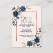 Roos Goud Navy Blauw Stoffig Roze Bloemen Details Informatiekaartje (Voorkant)