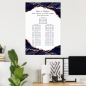 Roos Goud Navy Blue Agaat Bruiloft Zittingkaart Poster (Thuiskantoor)