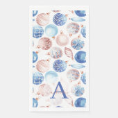 Roos Goud Navy Blue Baubles Monogrammed Christmas Servet (Voorkant)