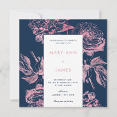 Roos Goud Navy Blue Elegant Bloemen Bruiloft Kaart (Voorkant)