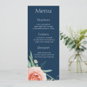 Roos goud & navy blue set 18 menukaart kaart (Staand voorkant)