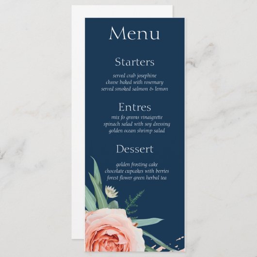 Roos goud & navy blue set 18 menukaart kaart (Voorkant / Achterkant)