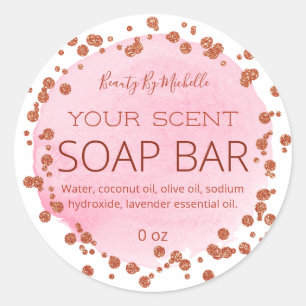 Roos goud op roze en witte Stippen zeepreep etiket