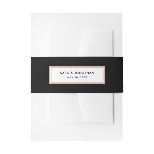 Roos goud op zwart | Bruiloft Uitnodigingen Wikkel (Voorkant Voorbeeld)