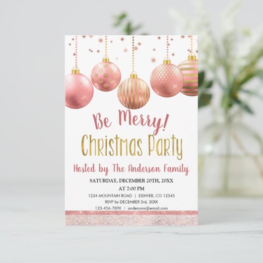 Roos Goud Ornament Kerstfeest Kaart (Staand voorkant)