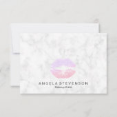 Roos goud & paarse glitter lippen wit marmer bedankkaart (Achterkant)