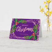Roos Goud Paarse Holly Glitter Confetti Kerst Kaart (Gele Bloem)