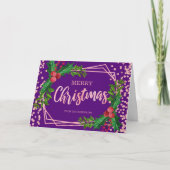 Roos Goud Paarse Holly Glitter Confetti Kerst Kaart (Voorkant)