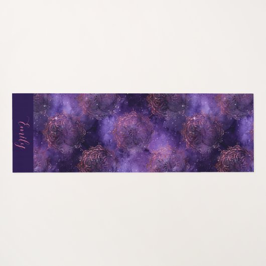 Roos Goud Paarse Mandala Galaxy Celestial Yogamat (Achterkant (horizontaal))