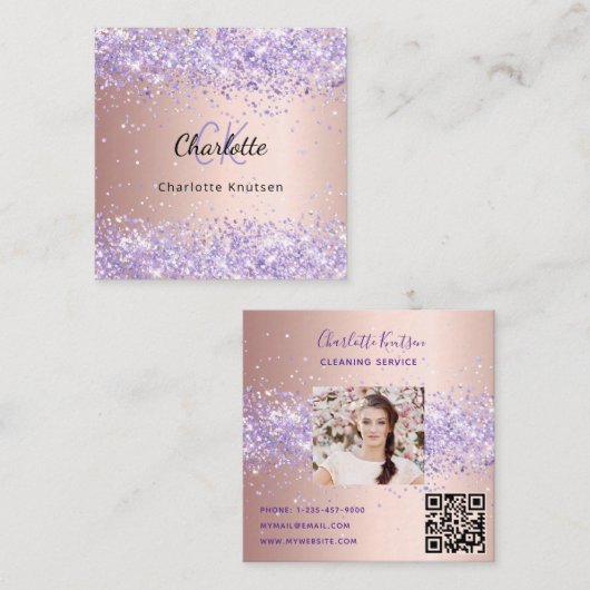 Roos Goud paarse schoonmaakservice Foto QR-code Vierkante Visitekaartje (Voorkant / Achterkant)