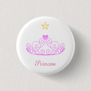 Roos goud Princess tiara, ster & kalligrafie Ronde Button 3,2 Cm