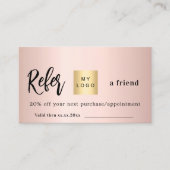 Roos goud qr code business logo verwijzingskaart kortingskaartje (Voorkant)