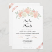 Roos goud Ribbon Pink White Weduwen Uitnodiging (Voorkant / Achterkant)