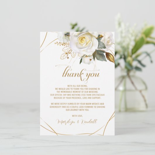 Roos Goud Romantisch Bloemen Bruiloft Bedankkaart (Staand voorkant)