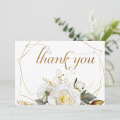 Roos Goud Romantisch Bloemen Bruiloft Bedankkaart (Staand voorkant)