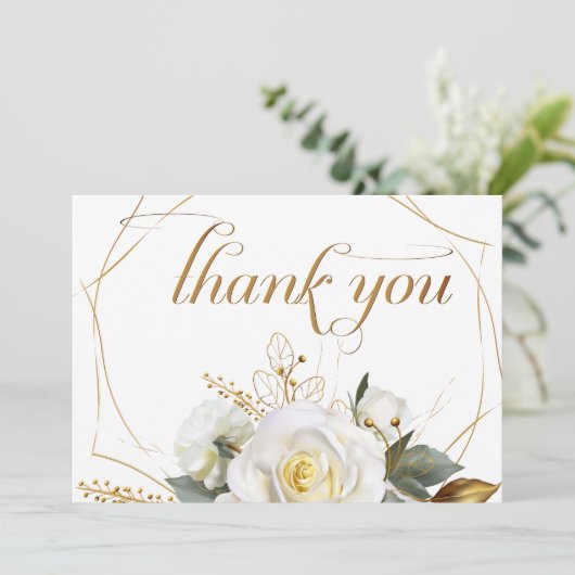 Roos Goud Romantisch Bloemen Bruiloft Bedankkaart (Staand voorkant)