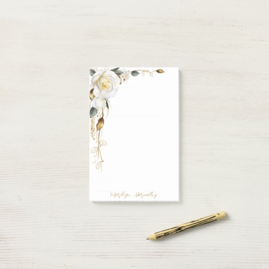 Roos Goud Romantisch Bloemen Ruled Post-it® Notes (Op bureau)